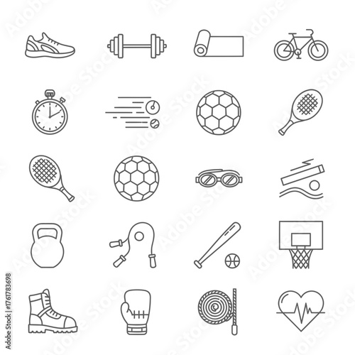 Sport, Fitness, and Exercise Activity Outline Icons