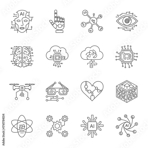 Artificial Intelligence and Technology Line Icons