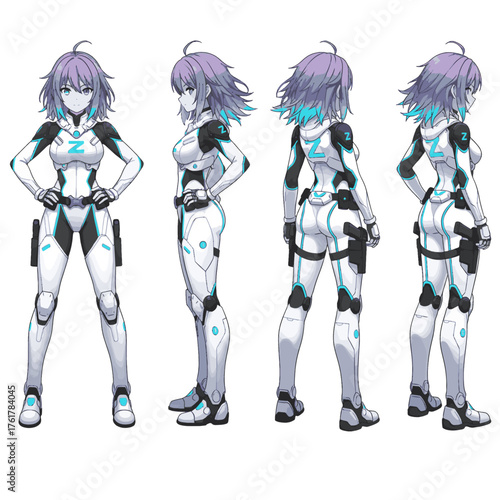 character sheet woman robotic violet