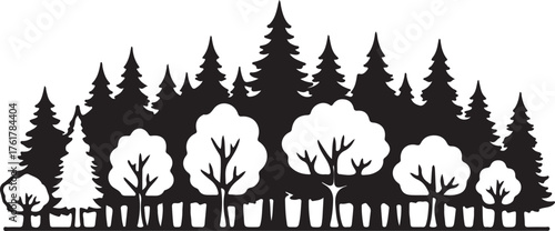 Stylized forest silhouette showcasing woodland harmony with a graphic blend of pine and deciduous trees