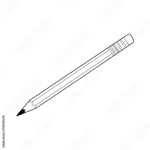 Detailed hand drawn sketch of a sharpened graphite pencil on a white background