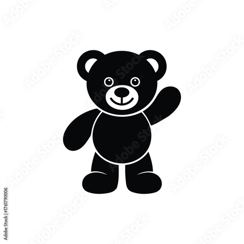 cute waving teddy bear silhouette with smiling face and outlined features.eps