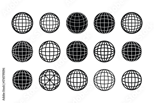 Globe Grid and Wireframe Icon Set
