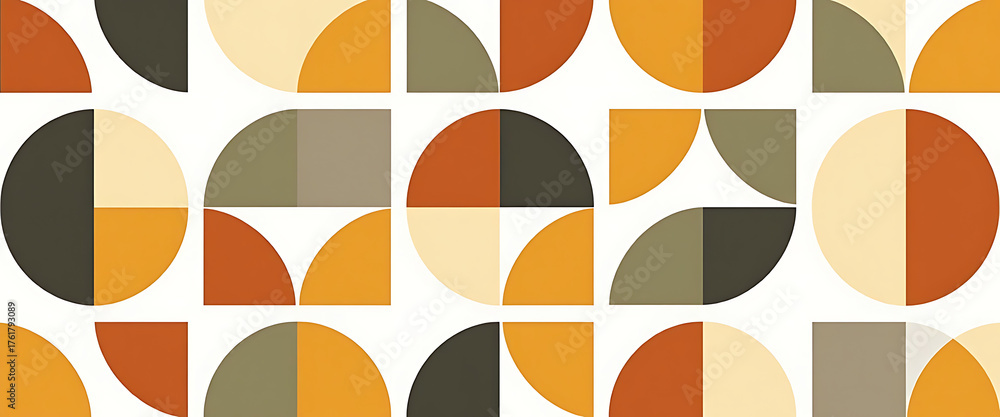 Midcentury modern geometric pattern with circles and squares