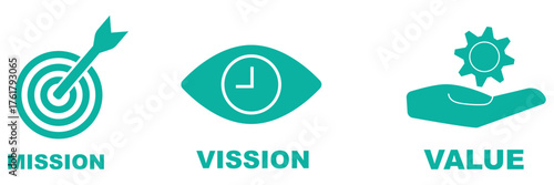 Transparent PNG available
Vision, mission and values editable stroke outline icons set isolated on white background flat vector illustration.