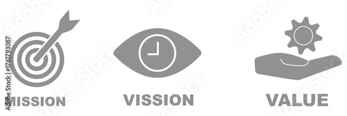 Transparent PNG available
Vision, mission and values editable stroke outline icons set isolated on white background flat vector illustration.