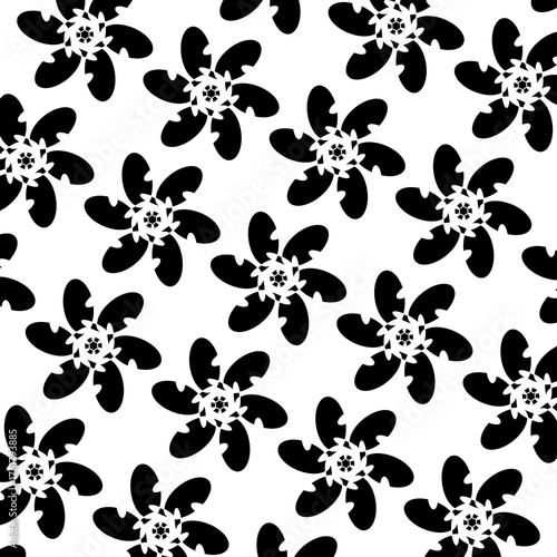 Seamless abstract floral geometric pattern in black and white.
