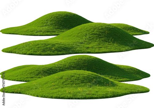 Obraz na płótnie Isolated green grassy landscape, green fields, grassy hills on ground level, sce