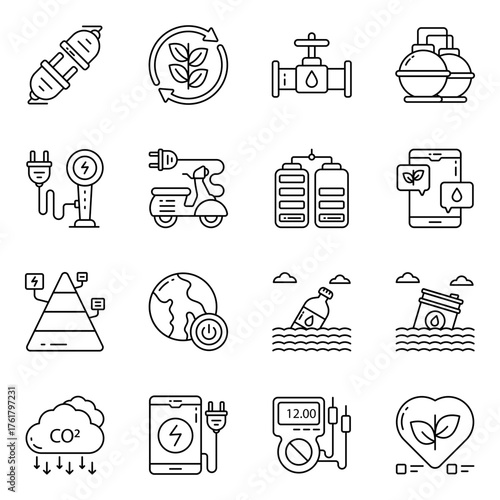 Set of Ecology and Recycling Line Icons

