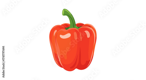 A vibrant red bell pepper with a bright green stem stands out against a clean white background.