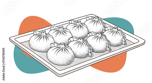 A delicious tray of savory steamed dumplings with a delightful broth filling ready to be enjoyed.