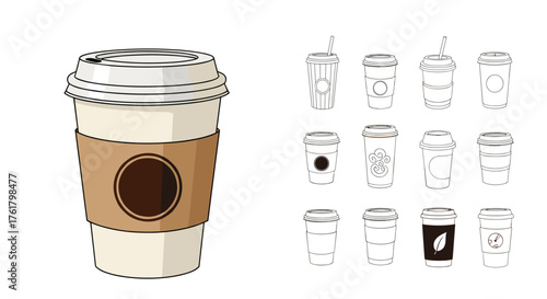 An assortment of reusable and disposable beverage cups for takeout or on the go convenience.