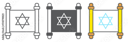 Jewish torah icon, israel and paper, scroll sign, vector graphics, a linear pattern on a white background. editable stroke