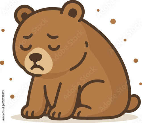 Cute Cartoon Bear Sitting Alone in Flat Vector Style