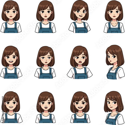 Create a kinds of deferent Student, junior high school student, high school student icon facial expression set material vector art with white background.