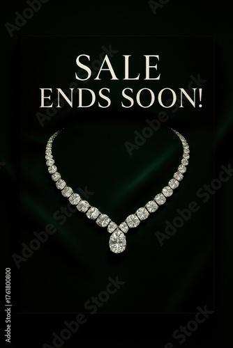 Luxury diamond necklace jewelry sale promotion with elegant gemstone design on black background for fashion advertisement and online shopping marketing