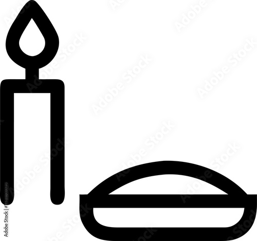 Candle And Offering Bowl Line Art Icon fire light
