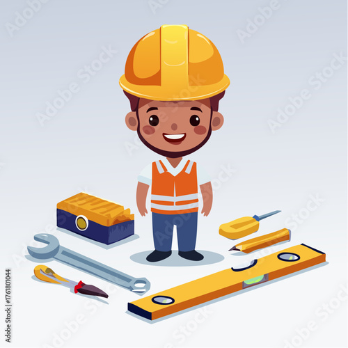 Ouvrier du bâtiment stylisé en illustration vectorielle