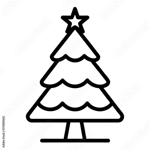 Stylized Christmas Tree with Star Icon symbol outline