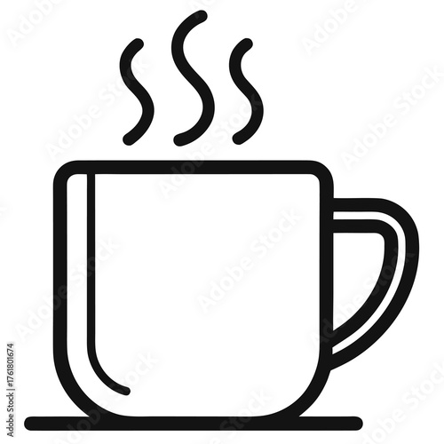 Steaming mug icon on saucer Keywords: mug, coffee, tea, hot drink, beverage, steam, warmth
