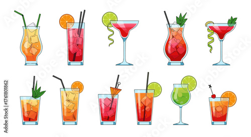 A vibrant collection of refreshing fruity cocktails and mixed drinks perfect for any occasion.