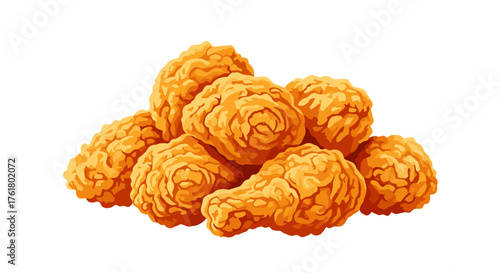 A pile of golden brown crispy fried chicken pieces on a white background.