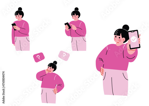 スマホを操作する女性セット
