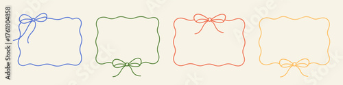 Set of four minimalist hand-drawn frames with cute ribbon bows, offering versatile design elements for notes, labels, or decorative accents.