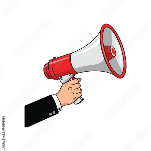 Person holding megaphone announcing news or information