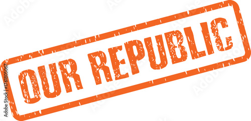 This textured orange rubber stamp clearly displays the phrase Our Republic as a governmental symbol