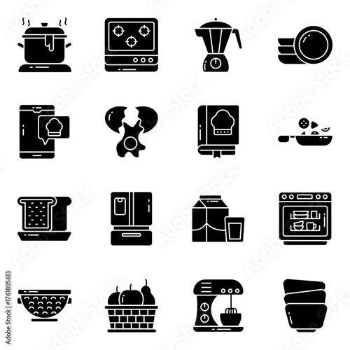 Set of Kitchen Tools Solid Icons