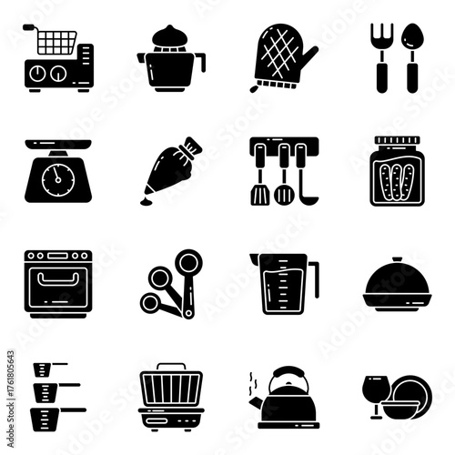 Set of Kitchen Equipment Solid Icons