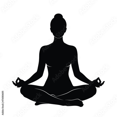 Silhouette of a woman meditating in lotus pose symbolizing peace and mindfulness vector