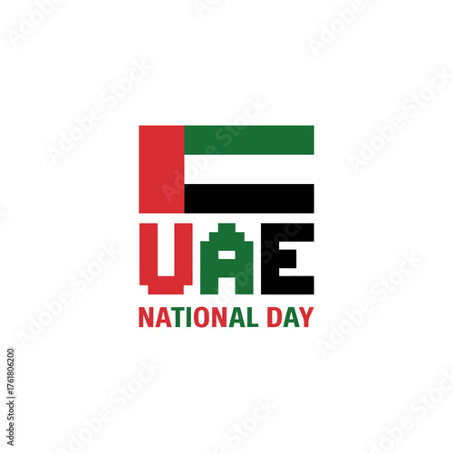 UAE national day logo, flag colors block mark, modern minimalist badge, patriotic branding element, clean vector illustration