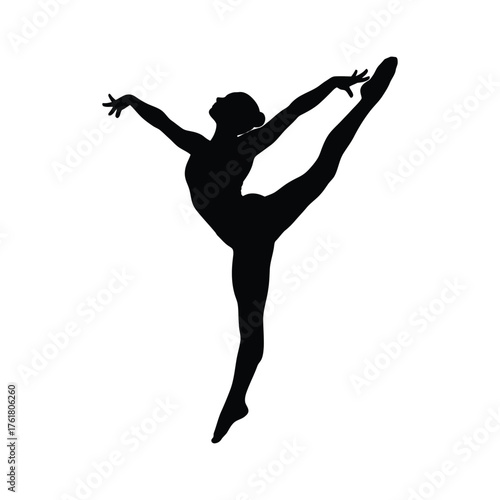 Silhouette of a gymnast performing an elegant dance pose with arms extended vector