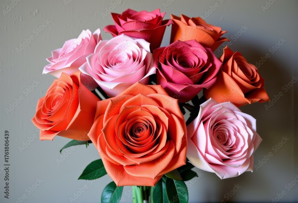 Obraz premium Vibrant Bouquet of Multicolored Paper Roses Showcasing Artistic Craftsmanship and Floral Elegance in Beautifully Arranged Blooming Petals Against a Subtle Background