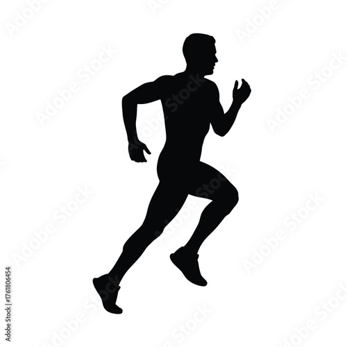 Dynamic silhouette of a man in full stride running athlete fitness sport vector