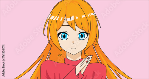 Beautiful Girl Portrait Manga Anime Women With Folding Hand Cute Vector