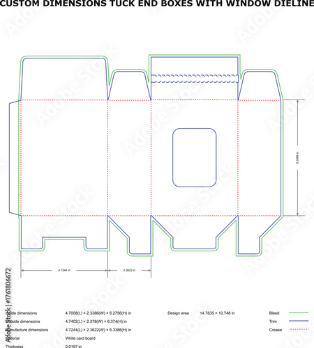 Custom Tuck End Box with Window Dieline Template