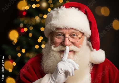 Santa Claus Silently Shushing With Finger To Lips