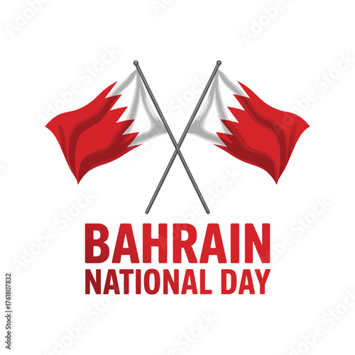 Bahrain National Day crossed flags emblem, patriotic celebration poster, cultural heritage pride, parade announcement graphic, clean vector