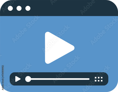Web Video Playback Player Window Interface with Play Button and Navigation Vector Design