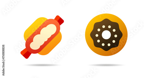 Vibrant vector illustration of a chocolate-glazed donut and colorful popsicle in a flat modern style. Great for bakery branding, dessert packaging, or food-themed sticker designs.
