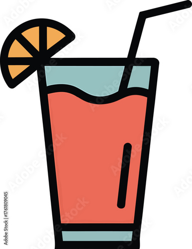Refreshing Summer Juice Illustration, Vector Style with Slice of Orange Fruit
