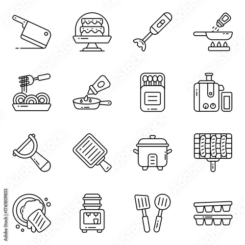 Set of Kitchenware line Icons
