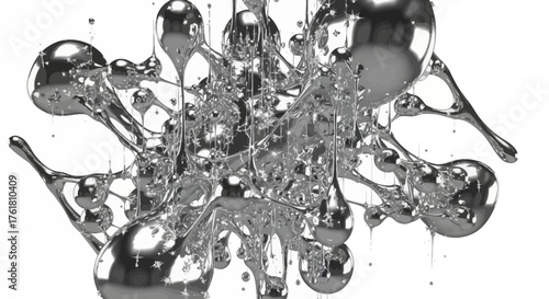 Abstract chrome splash with intricate patterns and fluid dynamics rendering