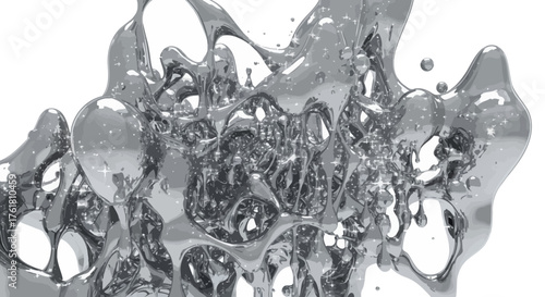 Liquid silver explosion isolated on white background, futuristic concept
