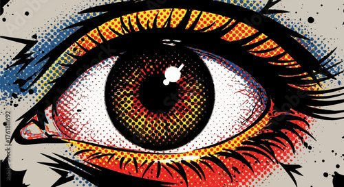 Eye Pop Art Illustration Featuring Intense Colors and Halftone Dot Patterns
