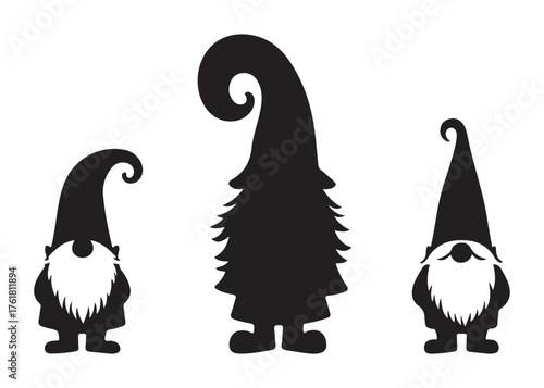 christmas gnomes logo silhouette vector, christmas gnome vector silhouette illustration, gnomes vector logo design silhouette, gnome christmas logo silhouettes vector on a white background
