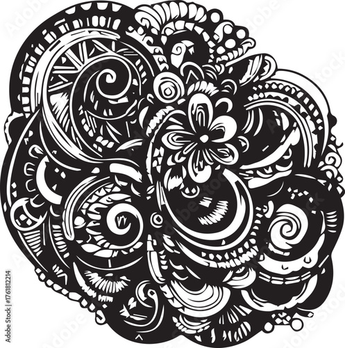 Black and White Mehndi Design Vector | Intricate Henna Art Illustration